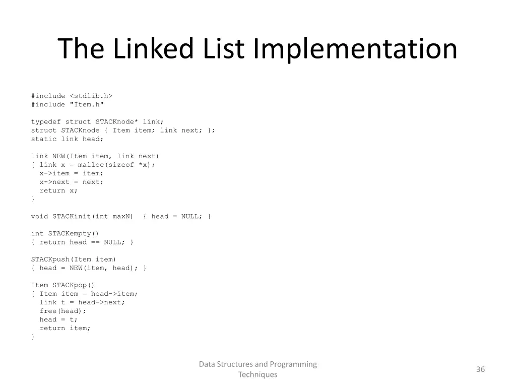 the linked list implementation