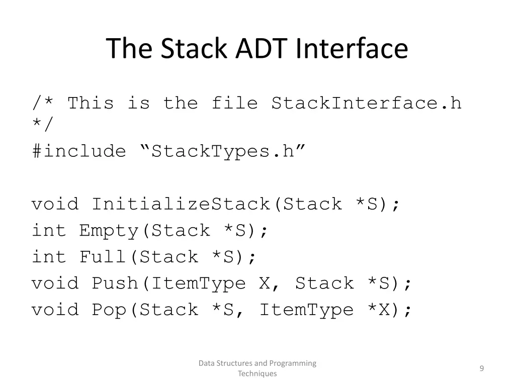 the stack adt interface