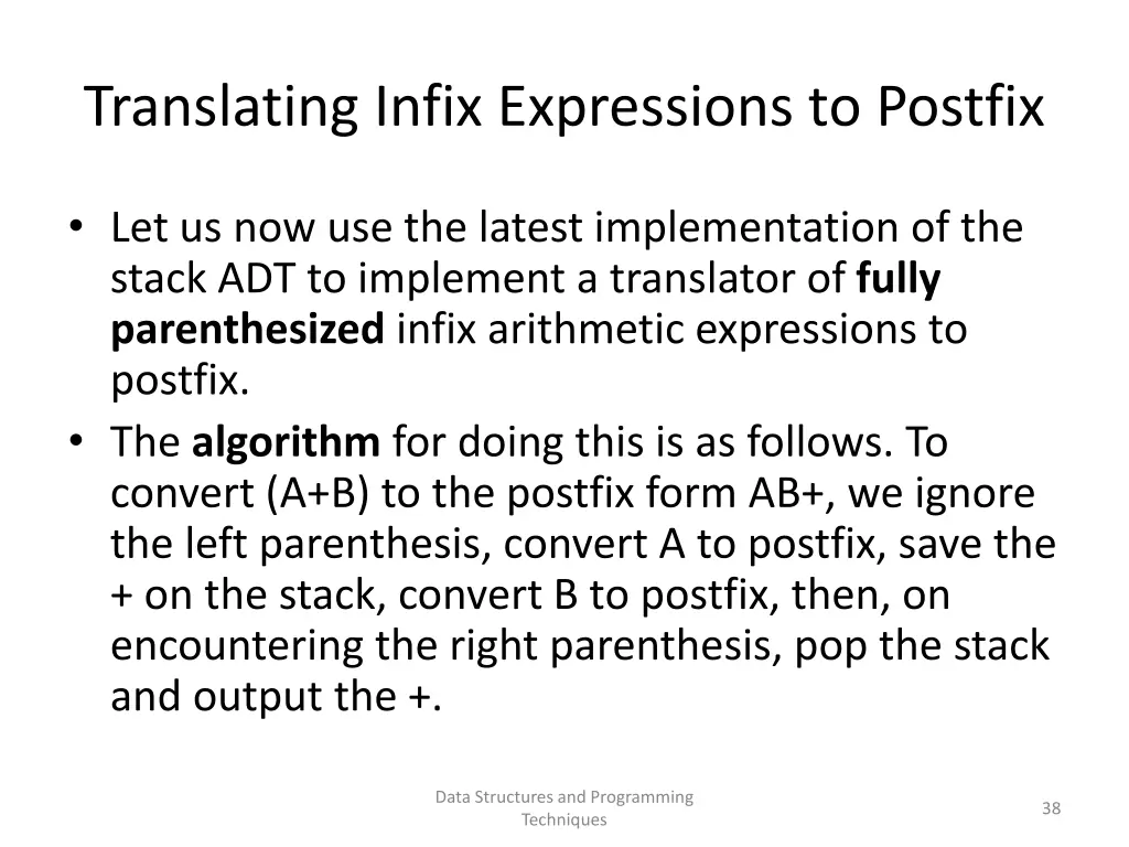 translating infix expressions to postfix