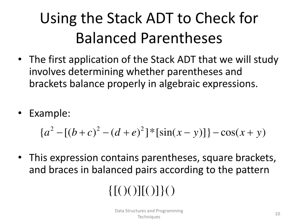 using the stack adt to check for balanced