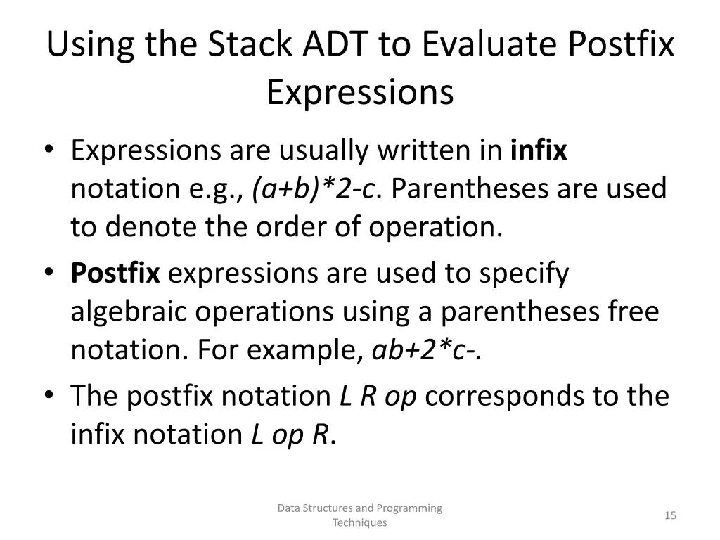 using the stack adt to evaluate postfix