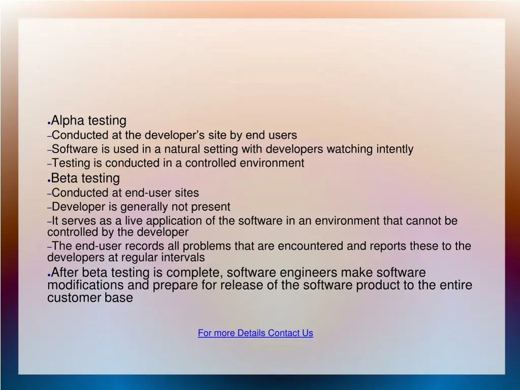 alpha testing conducted at the developer s site