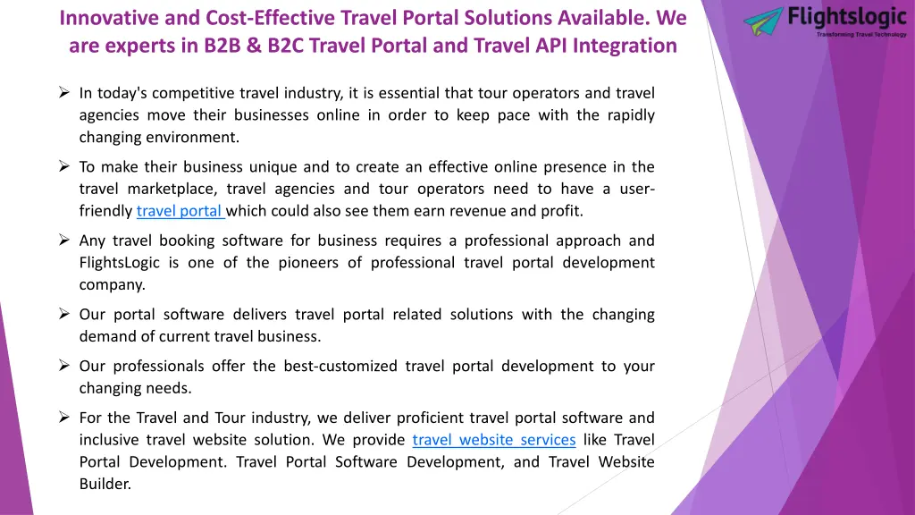 innovative and cost effective travel portal