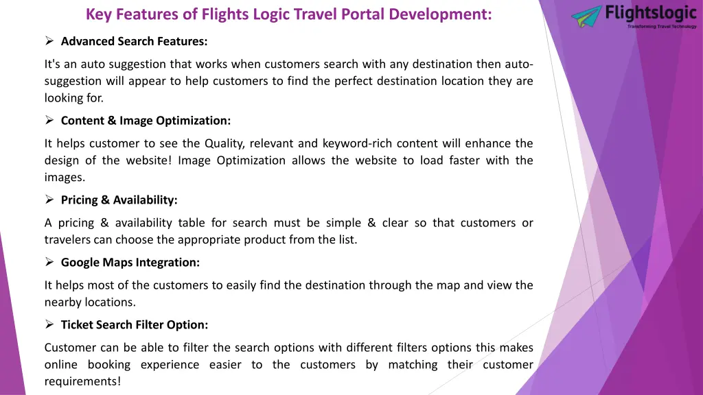 key features of flights logic travel portal