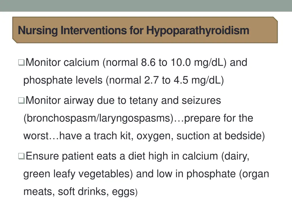 nursing interventions for hypoparathyroidism