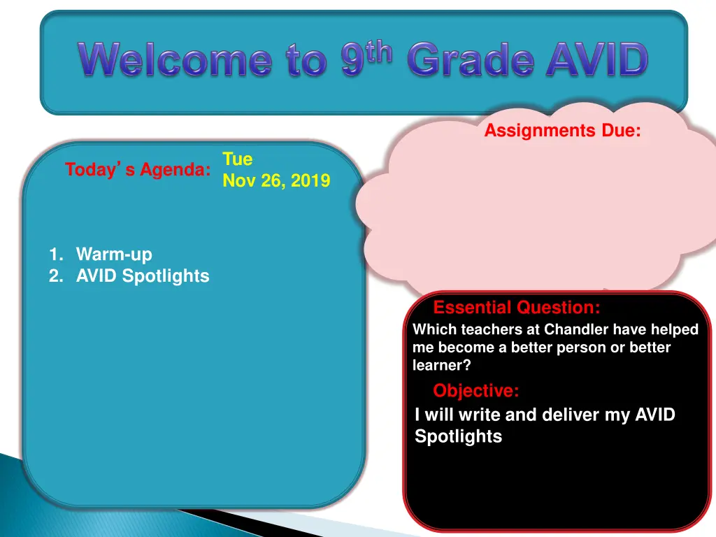 assignments due 1
