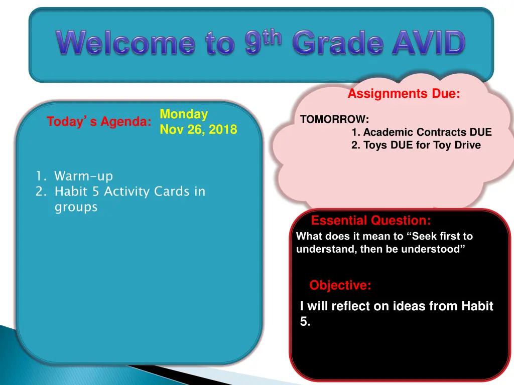 assignments due