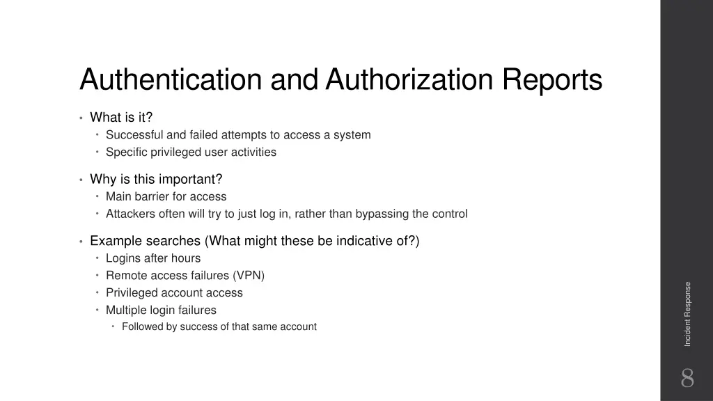 authentication and authorization reports