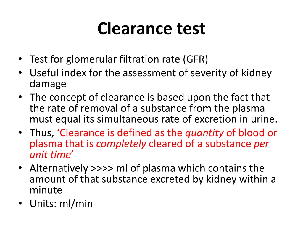 clearance test