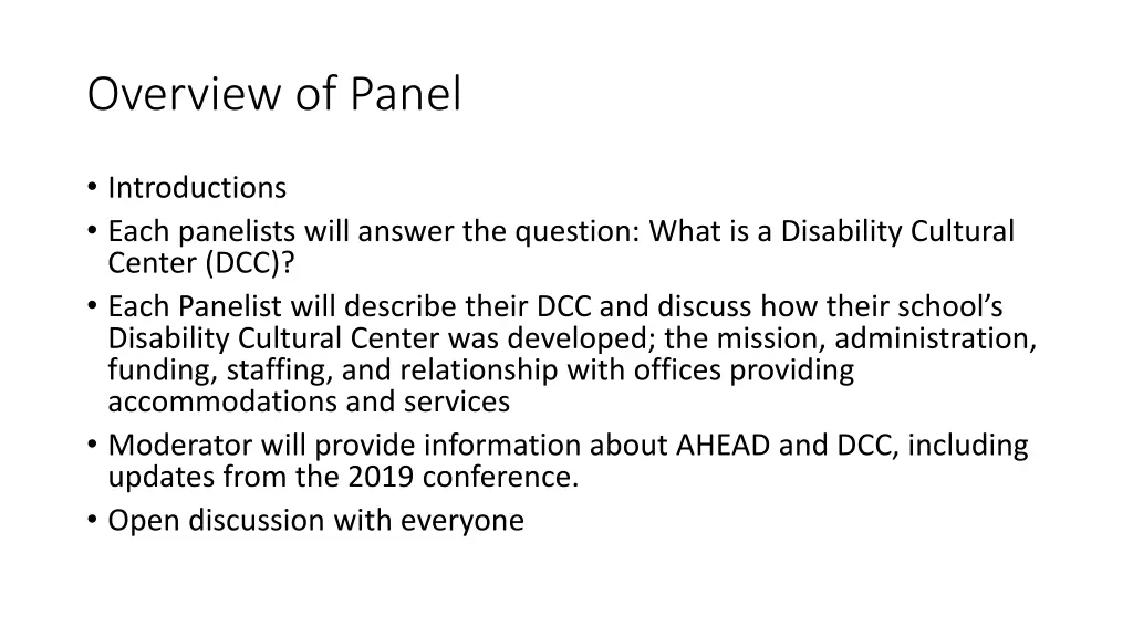overview of panel