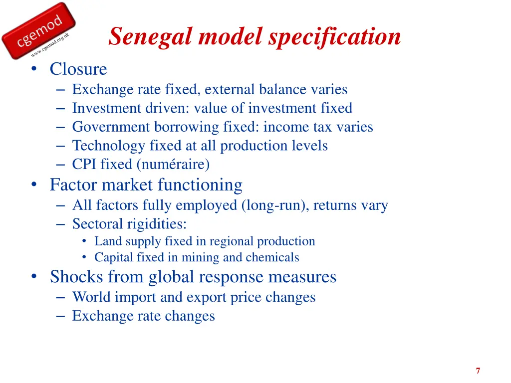 senegal model specification