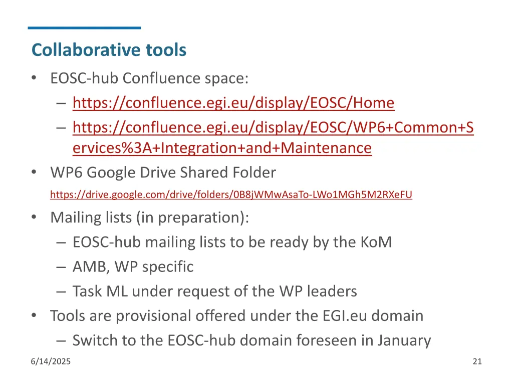 collaborative tools eosc hub confluence space