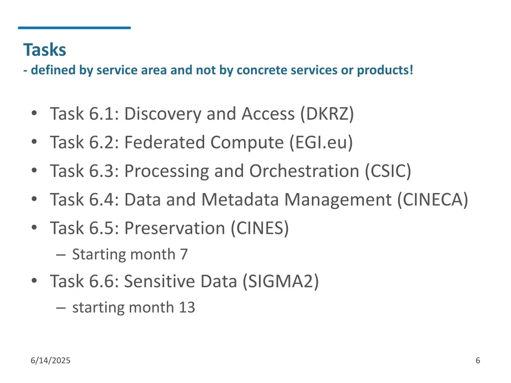 tasks defined by service area and not by concrete