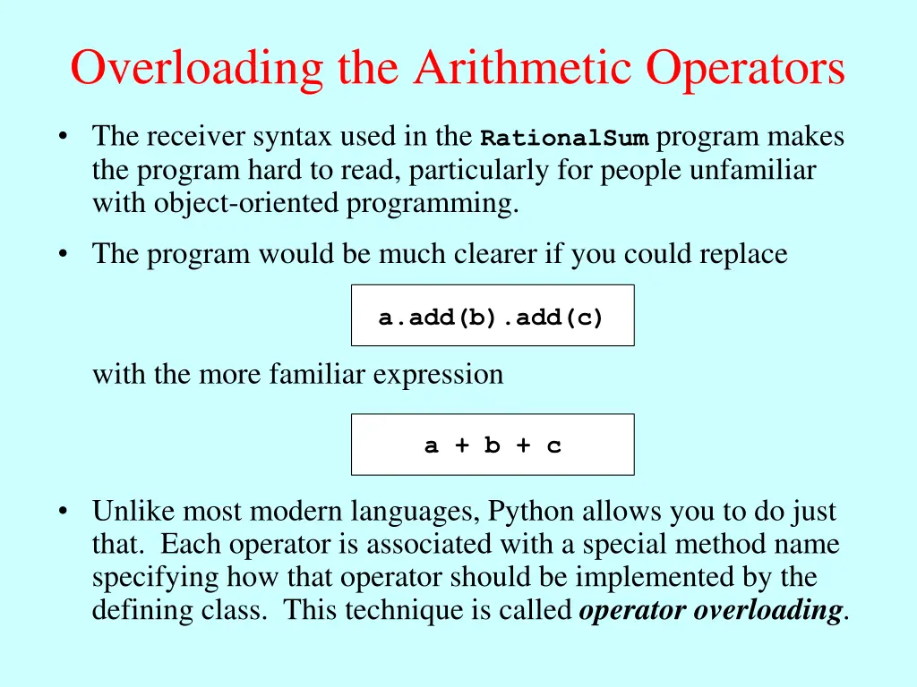 overloading the arithmetic operators