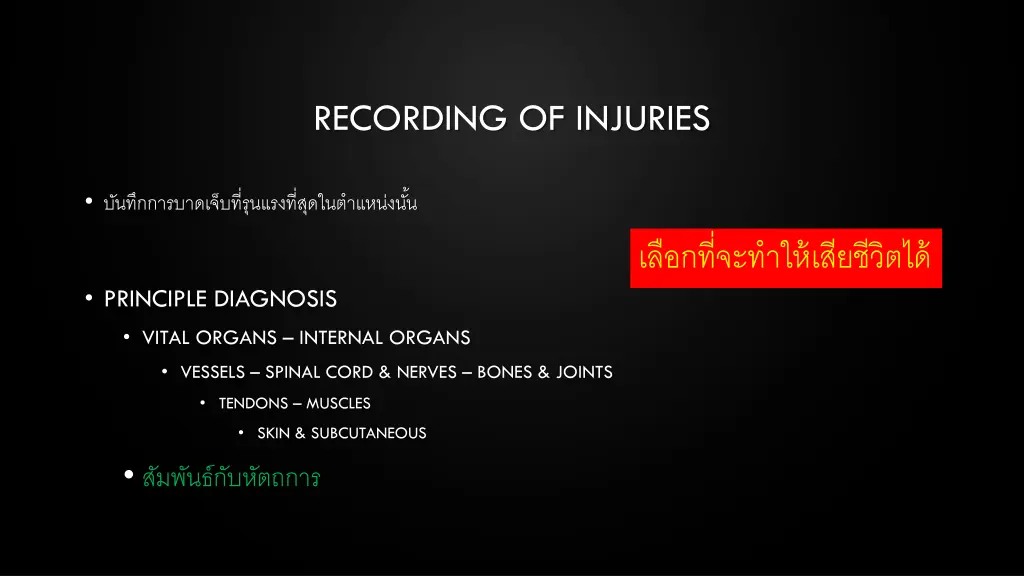 recording of injuries