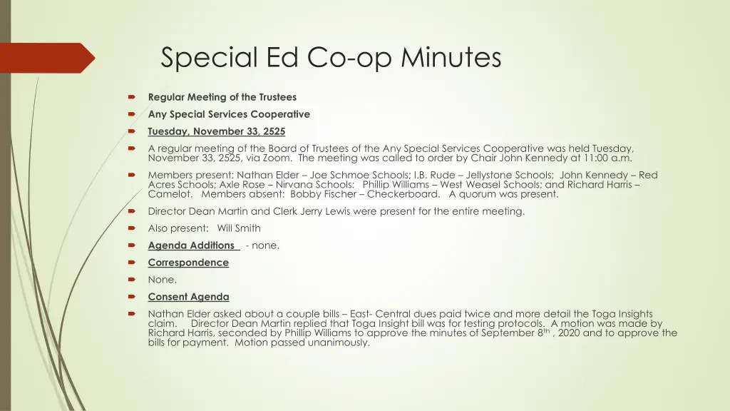 special ed co op minutes
