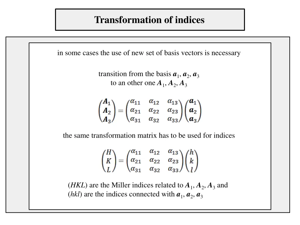 transformation of indices