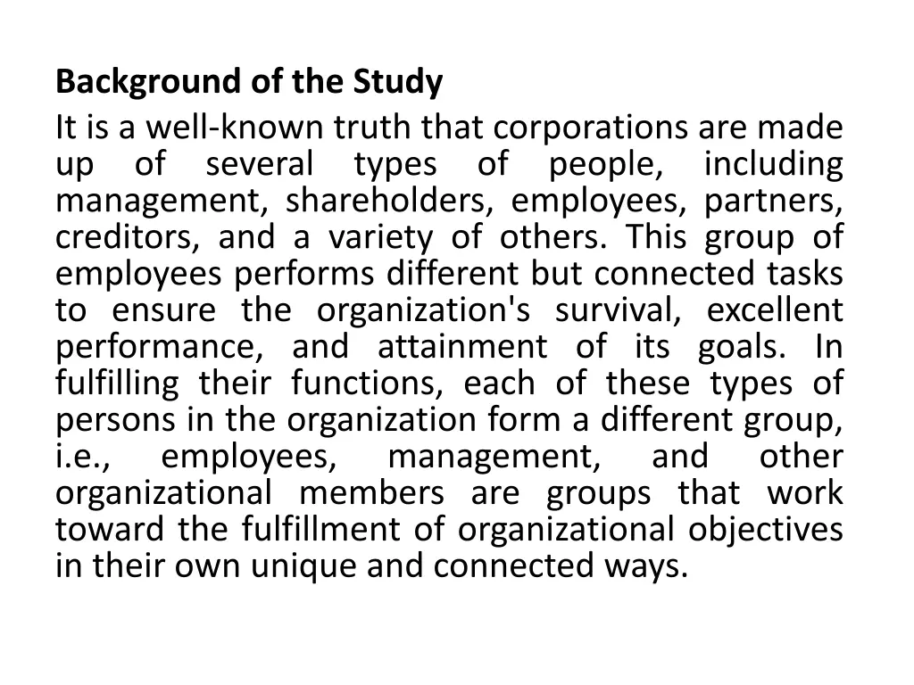 background of the study it is a well known truth