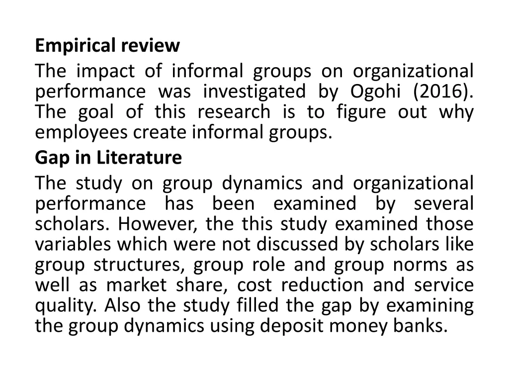 empirical review the impact of informal groups