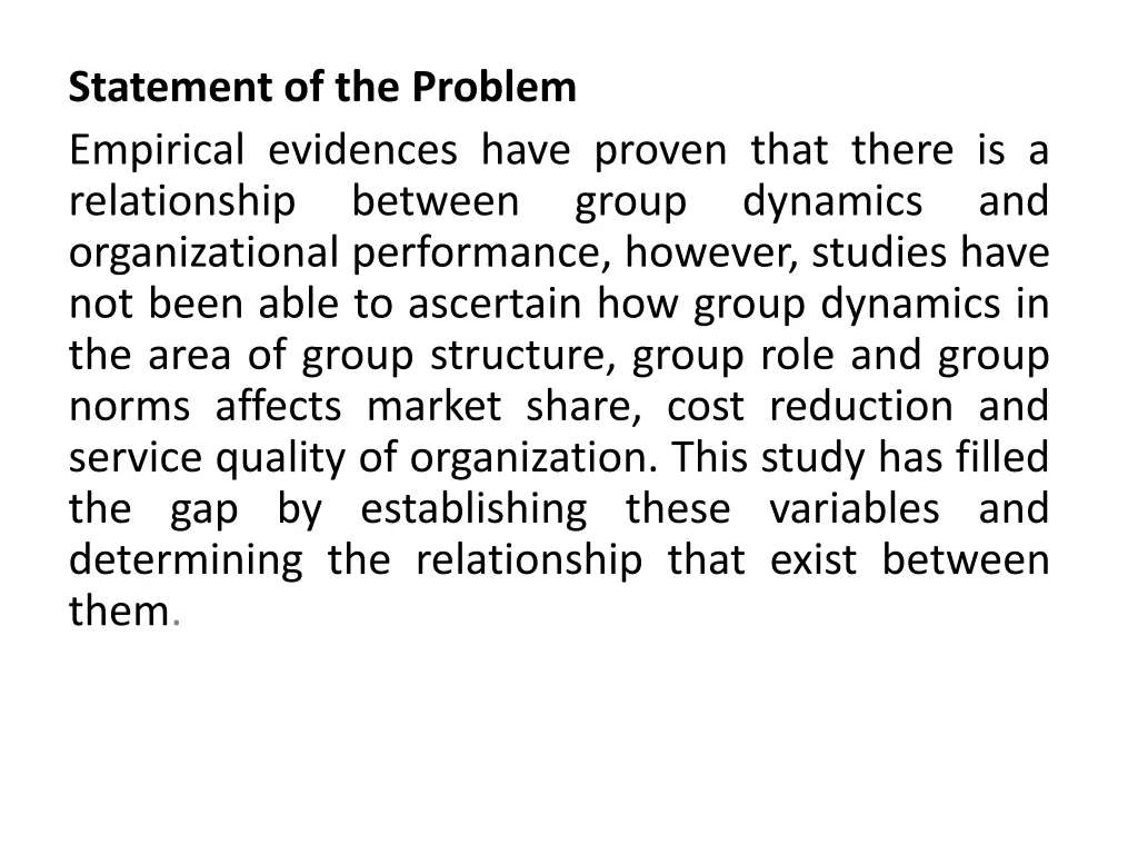 statement of the problem empirical evidences have