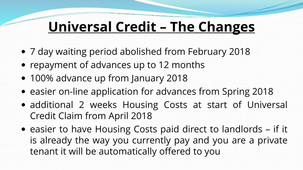 universal credit the changes