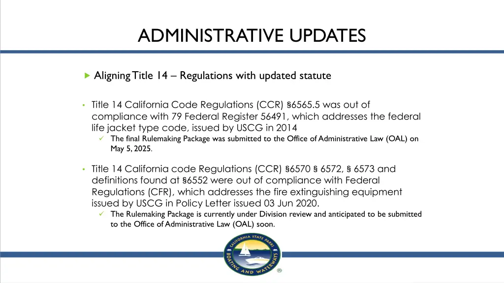administrative updates