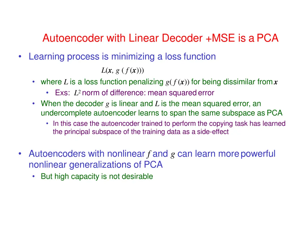 autoencoder with linear decoder mse is a pca