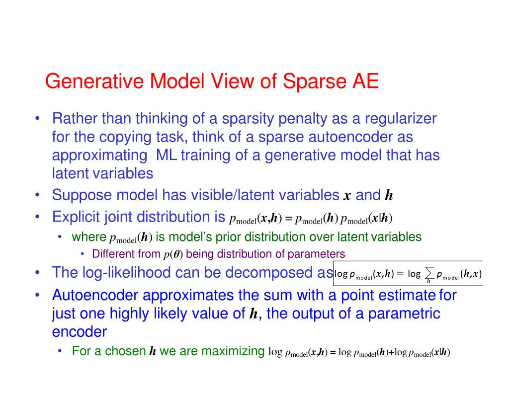 generative model view of sparse ae