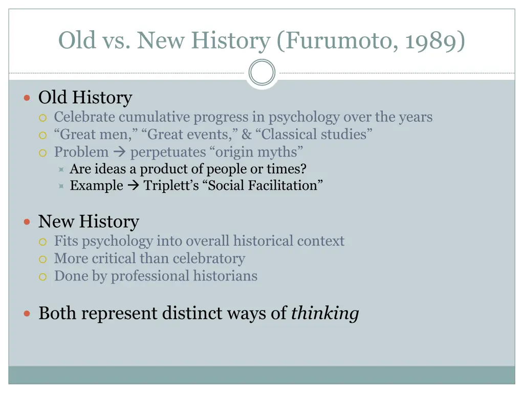 old vs new history furumoto 1989