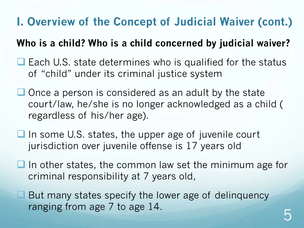 i overview of the concept of judicial waiver cont