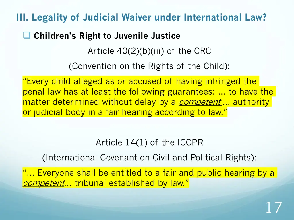 iii legality of judicial waiver under