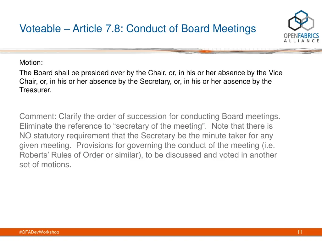voteable article 7 8 conduct of board meetings