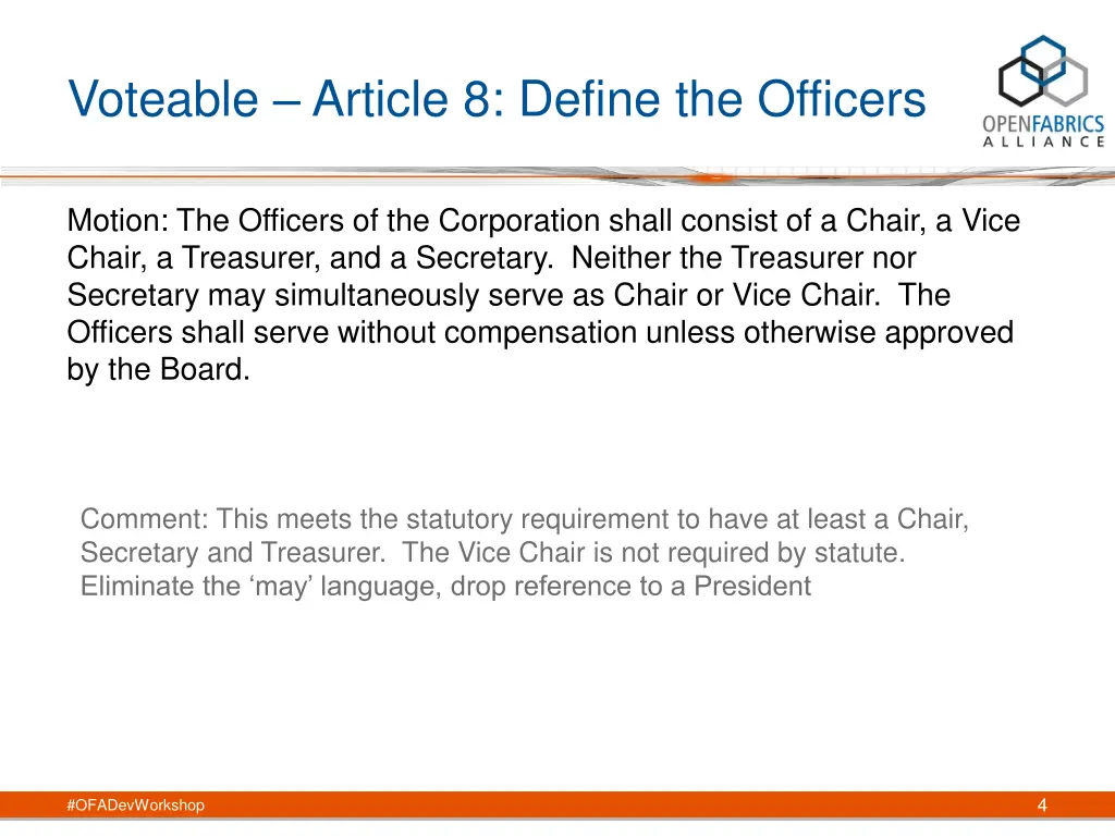 voteable article 8 define the officers