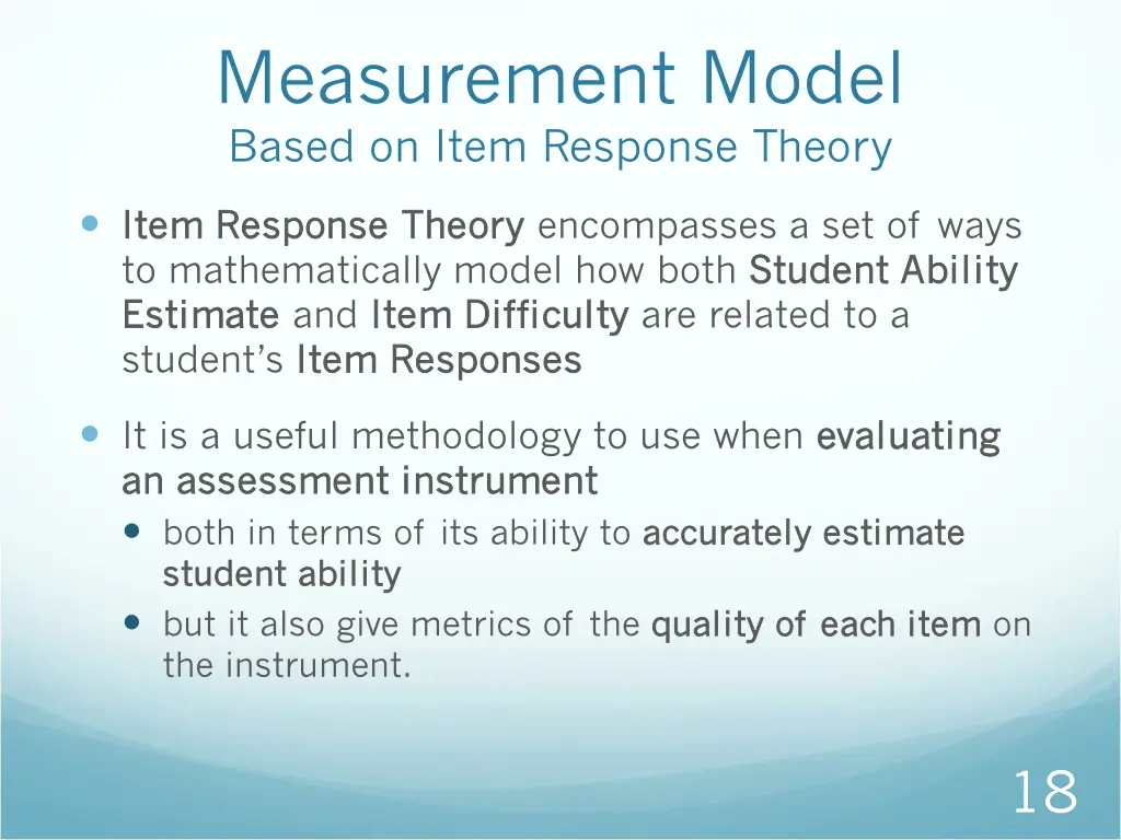measurement model based on item response theory