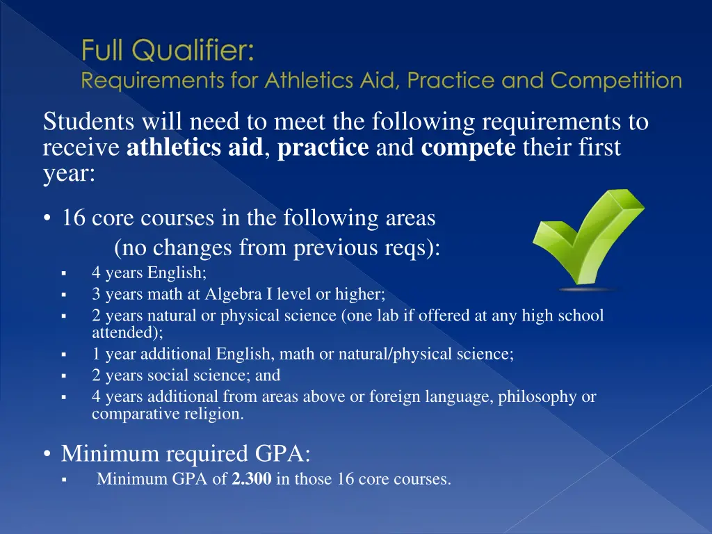 full qualifier requirements for athletics