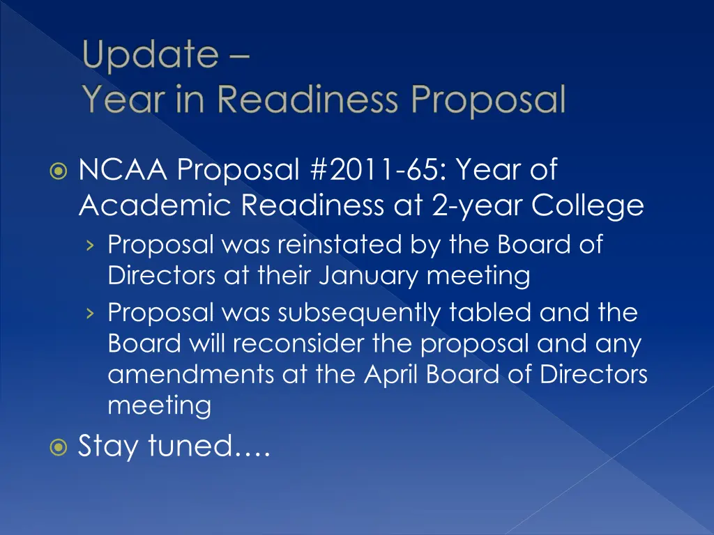 update year in readiness proposal