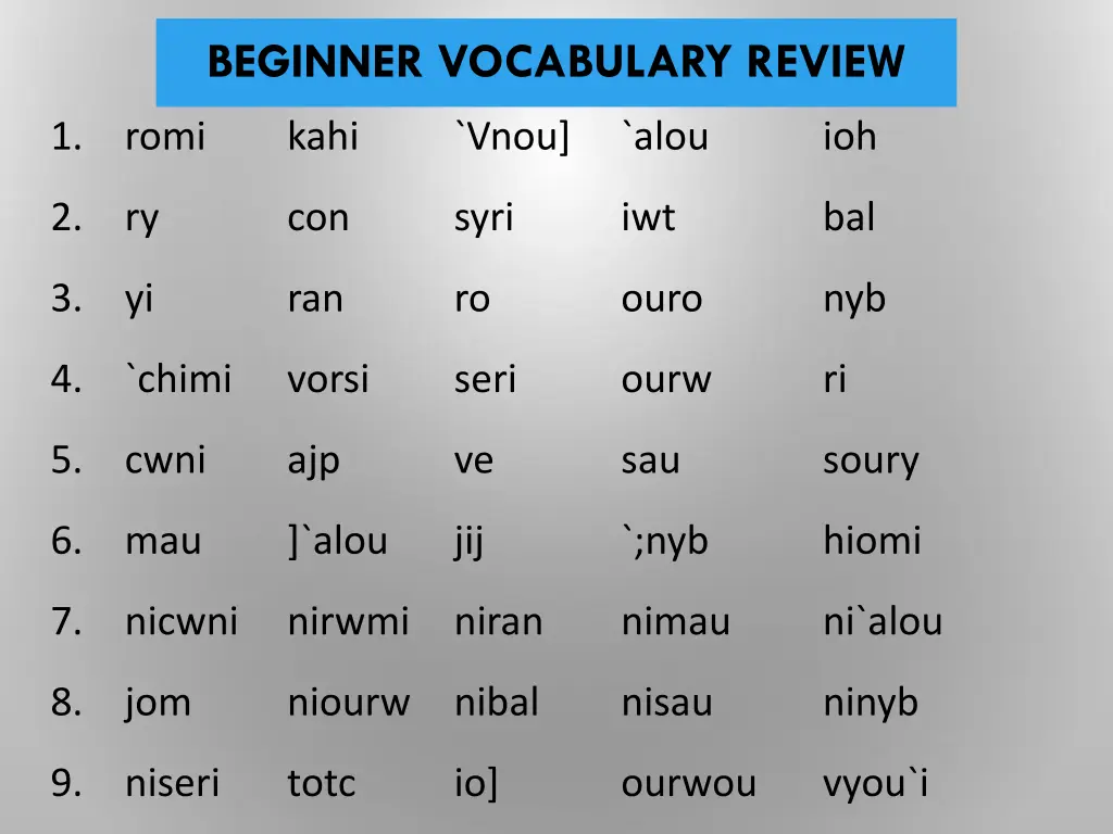 beginner vocabulary review