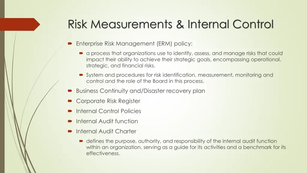 risk measurements internal control
