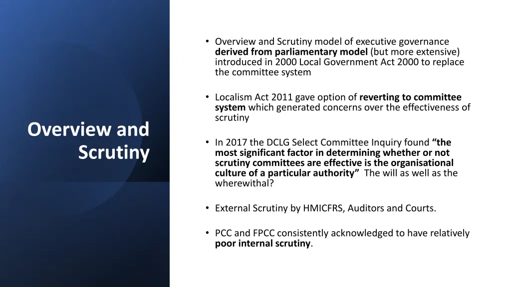 overview and scrutiny model of executive
