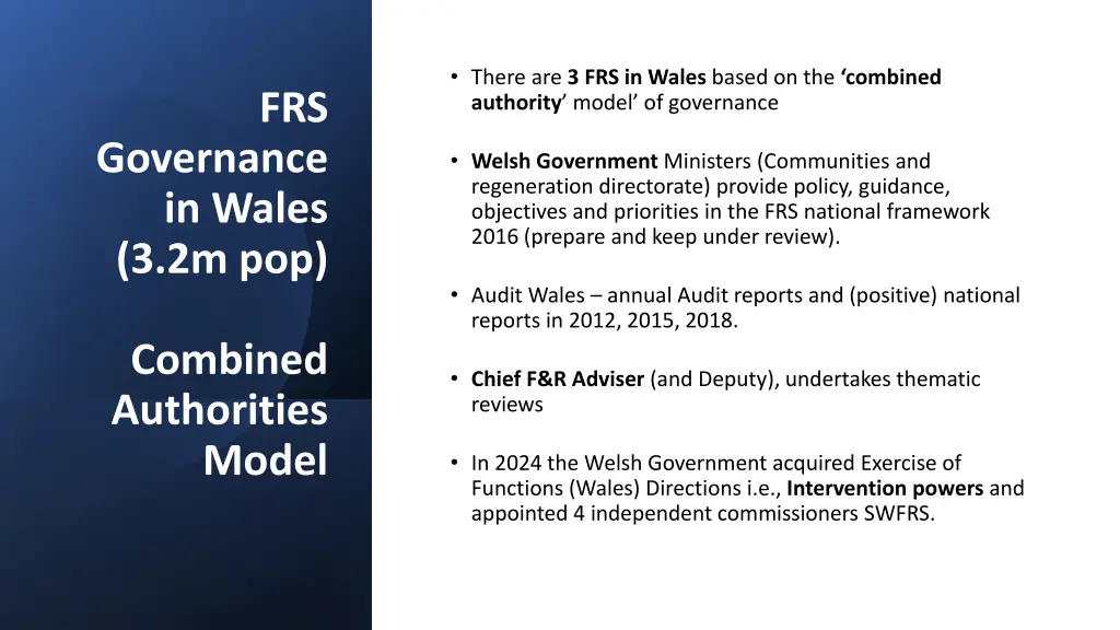 there are 3 frs in wales based on the combined