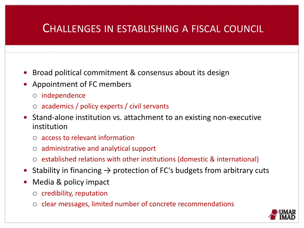 c hallenges in establishing a fiscal council