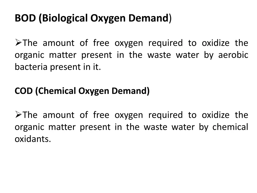 bod biological oxygen demand