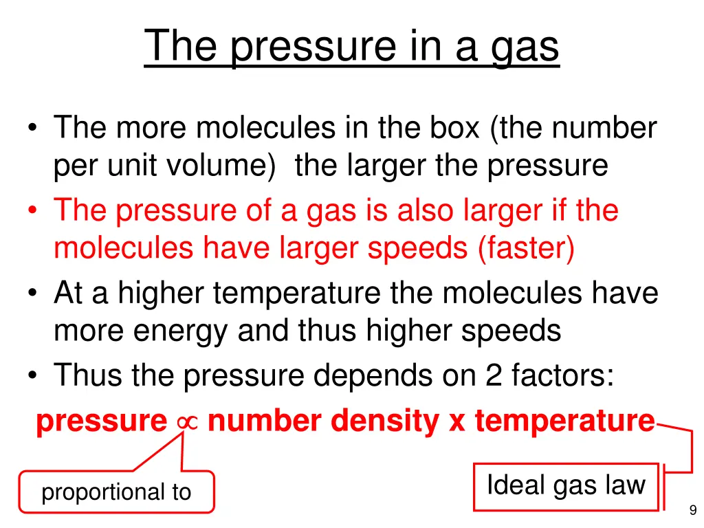 the pressure in a gas