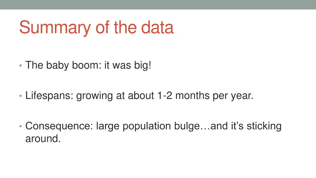 summary of the data