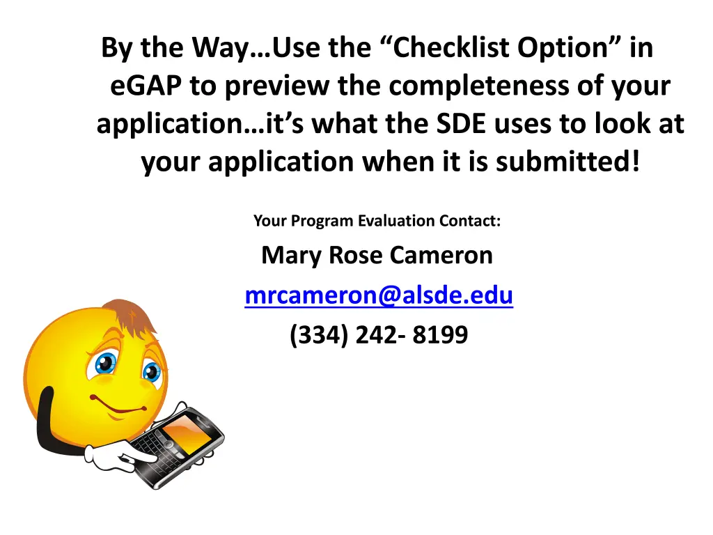 by the way use the checklist option in egap