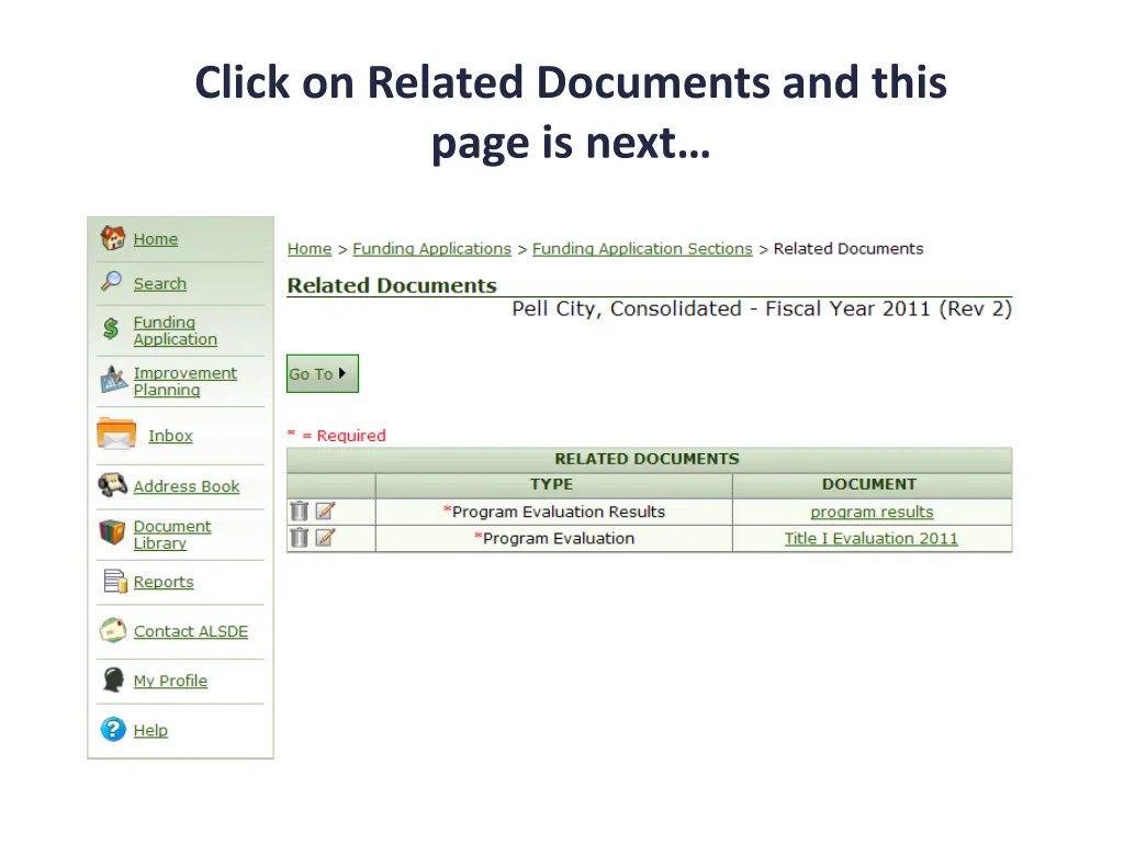 click on related documents and this page is next