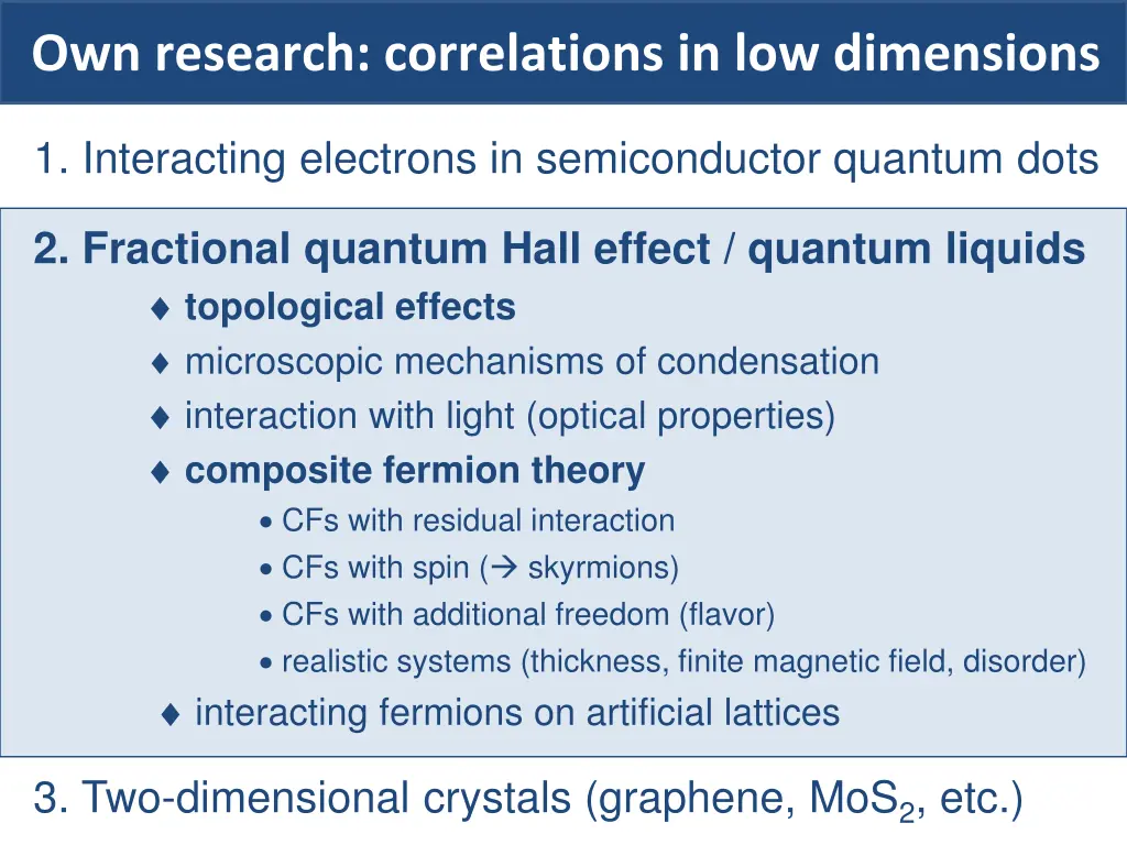own research correlations in low dimensions