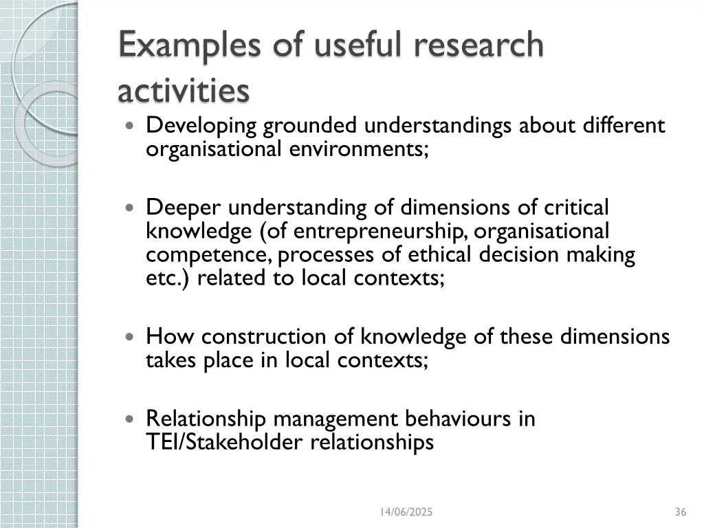 examples of useful research activities developing
