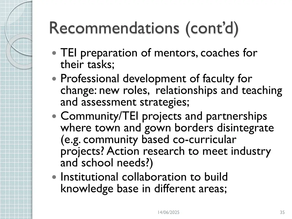recommendations cont d
