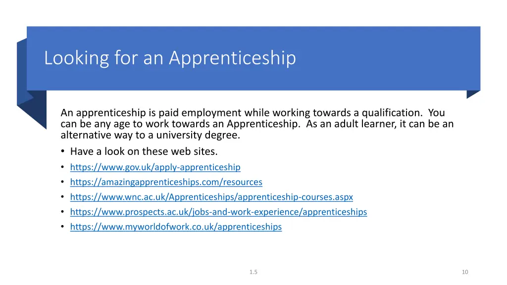 looking for an apprenticeship
